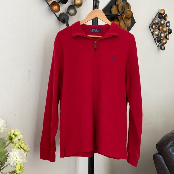 Men’s Polo Ralph Lauren Red Quarter Zip Up Long sleeve Sweater - Picture 1 of 4